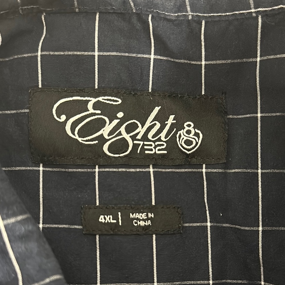 Eight 732 Checkered men’s button down Shirt navy blue with Gold Details - Picture 9 of 14